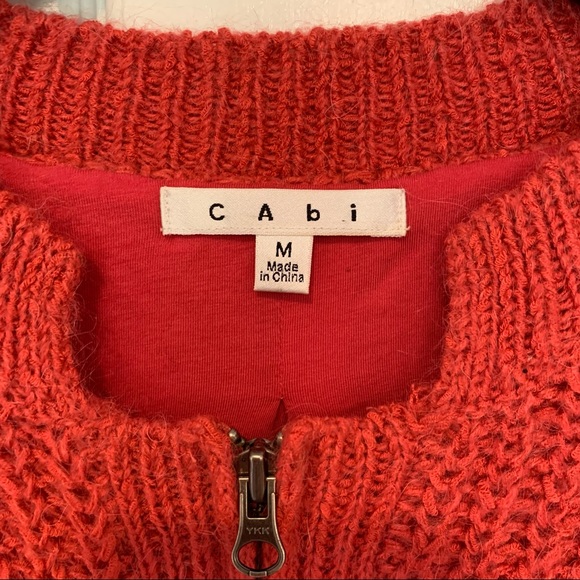 Cabi chunky knit zippered cardigan mohair blend pink salmon red medium #620 - Picture 4 of 9